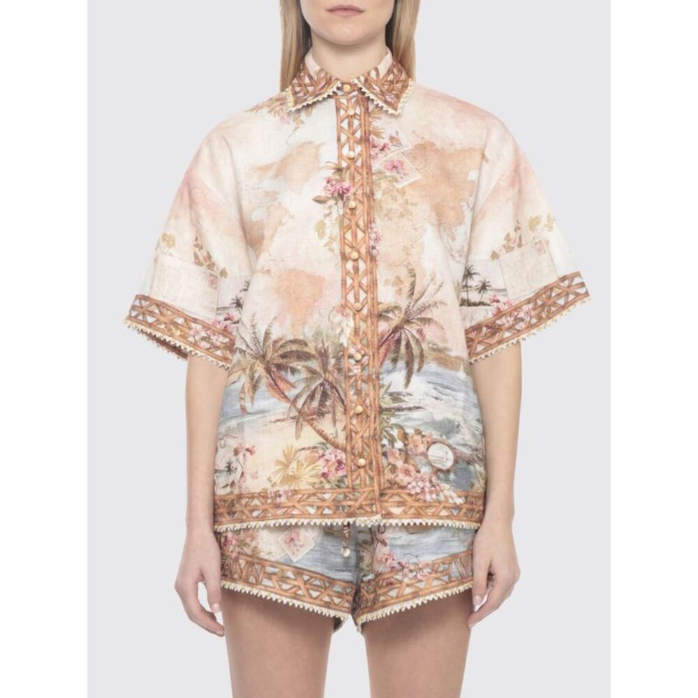 Zimmermann Women Zimmermann Tropical Print Linen Shirt With Contrast Piping